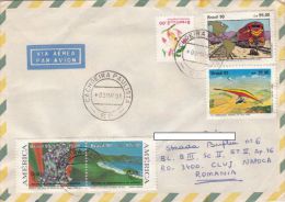 STAMPS ON COVER, NICE FRANKING, FLOWERS, TRAIN, DELTAPLANE, 1991, BRAZIL - Lettres & Documents