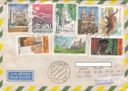 STAMPS ON COVER, NICE FRANKING,DINOOSAURS, CHURCH, YANOMAMI INDIAN, 1992, BRAZIL - Lettres & Documents