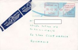 AMOUNT 3.2, CHAMPIGNY, RED MACHINE STAMPS ON COVER, 1990, FRANCE - Storia Postale