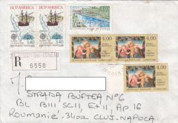 STAMPS ON REGISTERED COVER, NICE FRANKING, SHIP, NAVIGATION CHANNEL, PAINTING, 1992, FRANCE - Covers & Documents