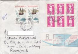 STAMPS ON REGISTERED COVER, NICE FRANKING, SHIP, 1992, FRANCE - Brieven En Documenten