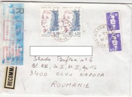 STAMPS ON REGISTERED COVER, NICE FRANKING, MARCEL PAUL, 1992, FRANCE - Lettres & Documents