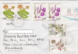 STAMPS ON REGISTERED COVER, NICE FRANKING, FLOWERS, 1993, FRANCE - Brieven En Documenten