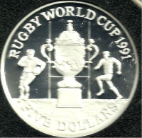 NEW ZEALAND $5 DOLLARS RUGBY WORLD CUP SPORT FRONT QEII HEAD BACK 1991 AG SILVER PROOF KM?READ DESCRIPTION CAREFULLY!!! - Nuova Zelanda