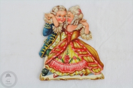 1900´s Old Illustration: Girl & Boy Dancing - Germany Victorian Embossed, Die Cut/ Scrap Paper - Children
