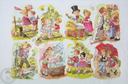 8 Different Childrens Illustrations - Western Germany Kruger Embossed, Die Cut/ Scrap Paper - Children