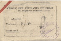 63  -  ASSOCIATION - MEMBRE  CERCLE Des ETUDIANTS En DROIT De CLERMONT-FERRAND  - 1946 - Diplomi E Pagelle