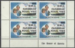 MONTSERRAT - 1985 $1.60 Royal Visit Overprint Block Of Four. Scott 578. MNH ** - Montserrat