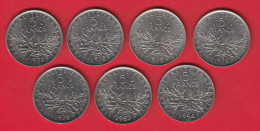 5 Francs Semeuse Nickel - Lot De 7 Pièces: 1972,1973,1975,1976,1978,1987 Et 1994 - J. 5 Francs