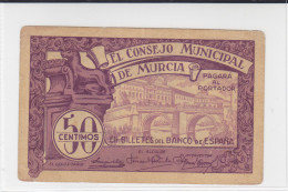 BILLETE LOCAL GUERRA CIVIL  50 CTS CONSEJO MUNICIPAL DE MURCIA - Sonstige & Ohne Zuordnung