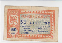 BILLETE LOCAL GUERRA CIVIL  50 CTS CONSEJO MUNICIPAL DE ANGLES - Autres & Non Classés