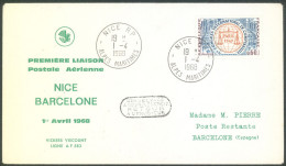 Air France 1968 First Flight Cover Nice - Barcelona - Premiers Vols