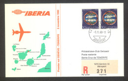 Iberia 1968 Geneve - Tenerife Registered First Flight Cover  Please See Scan For Quality! - First Flight Covers