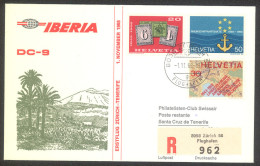 Iberia 1968 Zuerich - Tenerife DC-9 Registerd First Flight Cover - Erst- U. Sonderflugbriefe