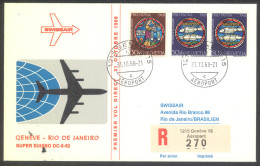 Swissair 1968 Geneve - Rio De Janeiro Registerd First Flight Cover - First Flight Covers