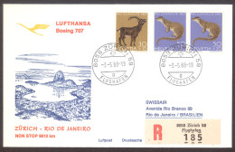 Lufthansa 1968 Zuerich - Rio De Janeiro Boeing 707 Registered First Flight Cover - First Flight Covers