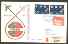 Swissair 1969 Zuerich Colombo Ceylon Registered Flight Cover - Premiers Vols