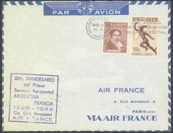 Air France 1948 20th Anniversary Flight Cover Argentina - France - Luftpost