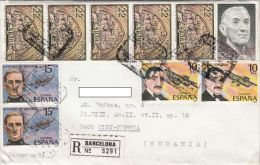 STAMPS ON REGISTERED COVER, NICE FRANKING, PERSONALITIES, PLANES, 1992, SPAIN - Storia Postale