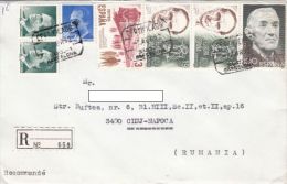 STAMPS ON REGISTERED COVER, NICE FRANKING, TRAIN, PERSONALITIES, 1992, SPAIN - Cartas & Documentos