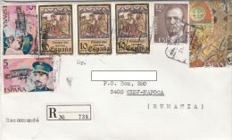 STAMPS ON REGISTERED COVER, NICE FRANKING, PLANE, JESUS' BIRTH, 1993, SPAIN - Storia Postale