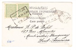 Türkei - 2 X 10 Piastres11.3.1901 Pera Auf AK Nach Uruguay AK#50 Rivières Des Eaux Douces D´Asie - Covers & Documents