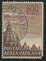 VATICANO VATIKAN VATICAN 1953 POSTA AEREA AIR MAIL CUPOLONI I CUPOLA BASILICA S. PIETRO DOME CHURCH ST PETER L. 500 USED - Poste Aérienne