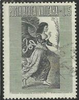 VATICANO VATIKAN VATICAN  1956 AEREA ARCANGELO GABRIELE GABRIEL ARCHANGEL LIRE 5 USATO USED - Airmail