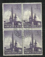 VATICANO VATIKAN VATICAN 1959 POSTA AEREA AIR MAIL OBELISCHI OBELISKS LIRE 5 QUARTINA USATA BLOCK USED - Airmail