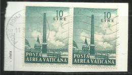 VATICANO VATIKAN VATICAN 1959 POSTA AEREA AIR MAIL OBELISCHI OBELISKS LIRE 10 COPPIA USATA PAIR USED - Airmail