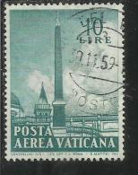 VATICANO VATIKAN VATICAN 1959 POSTA AEREA AIR MAIL OBELISCHI OBELISKS LIRE 10 USATO USED - Airmail