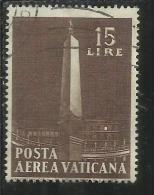 VATICANO VATIKAN VATICAN 1959 POSTA AEREA AIR MAIL OBELISCHI OBELISKS LIRE 15 USATO USED - Posta Aerea