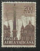 VATICANO VATIKAN VATICAN 1959 POSTA AEREA AIR MAIL OBELISCHI OBELISKS LIRE 200 USATO USED - Aéreo