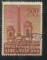 VATICANO VATIKAN VATICAN 1959 POSTA AEREA AIR MAIL OBELISCHI OBELISKS LIRE 500 USATO USED - Airmail