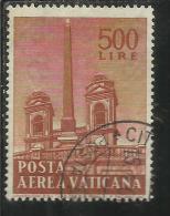 VATICANO VATIKAN VATICAN 1959 POSTA AEREA AIR MAIL OBELISCHI OBELISKS LIRE 500 USATO USED - Posta Aerea