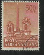 VATICANO VATIKAN VATICAN 1959 POSTA AEREA AIR MAIL OBELISCHI OBELISKS LIRE 500 USATO USED - Airmail