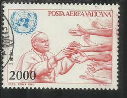 VATICANO VATIKAN VATICAN 1980 POSTA AEREA AIR MAIL VIAGGI DEL PAPA GIOVANNI PAOLO II POPE'S TRAVELS LIRE 2000 USATO USED - Poste Aérienne