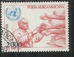 VATICANO VATIKAN VATICAN 1980 POSTA AEREA AIR MAIL VIAGGI DEL PAPA GIOVANNI PAOLO II POPE'S TRAVELS LIRE 2000 USATO USED - Poste Aérienne