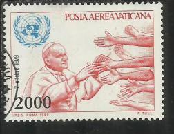 VATICANO VATIKAN VATICAN 1980 POSTA AEREA AIR MAIL VIAGGI DEL PAPA GIOVANNI PAOLO II POPE'S TRAVELS LIRE 2000 USATO USED - Poste Aérienne