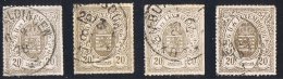 Percé En Lignes Colorées   20 Cent 4 Nuances  Oblitérés - 1859-1880 Armoiries