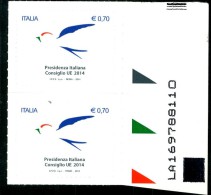 ITALIA / ITALY 2014** - Presidenza Italiana Consiglio UE 2014 - Coppia Autoadesiva  Come Da Scansione. - 2011-20: Mint/hinged