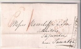 Great Britain 1845 Postal History Rare Pre-stamp Cover + Content EL Seaton To Stogumber With Boxed SEATON No. 2 Receivin - Brieven En Documenten