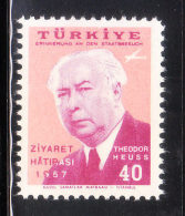 Turkey 1957 Air Post Stamp Heuss Issue MNH - Ungebraucht