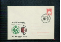 Slowenien / Slovenia 1992 Fussball Spiel / Football Match Olimpija - Milano A.C. Ganzsache / Postal Stationery - Clubs Mythiques