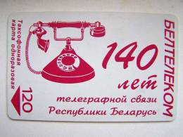 Red Old Telephone 140 Year Telegraph Connection BELARUS Chip Phone Card Beltelecom From Weissrussland Carte Karte 120 Un - Bielorussia