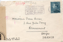 BELGIQUE LETTRE CENSUREE POUR LA FRANCE - Guerra '40-'45 (Storia Postale)