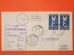 ENVELOPPE 1959 Vol Inaugural Nice -Hambourg Avec Cachet à Date D´arrivée Au Dos - 1927-1959 Storia Postale