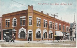 Madison South Dakota, First National Bank Block, Street Scene, C1910s Vintage Postcard - Andere & Zonder Classificatie