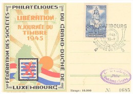 1945, CARTE N° 685, LUXEMBOURG, LIBERATION IV JOURNEE DU TIMBRE /5640 - Brieven En Documenten