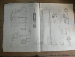 TARASCON  MACHINE A BATTRE LES PIEUX  DU PONT  1875 METIER ARCHITECTE DESSIN ECOLE IMPERIALE PONTS ET CHAUSSEES - Arquitectura